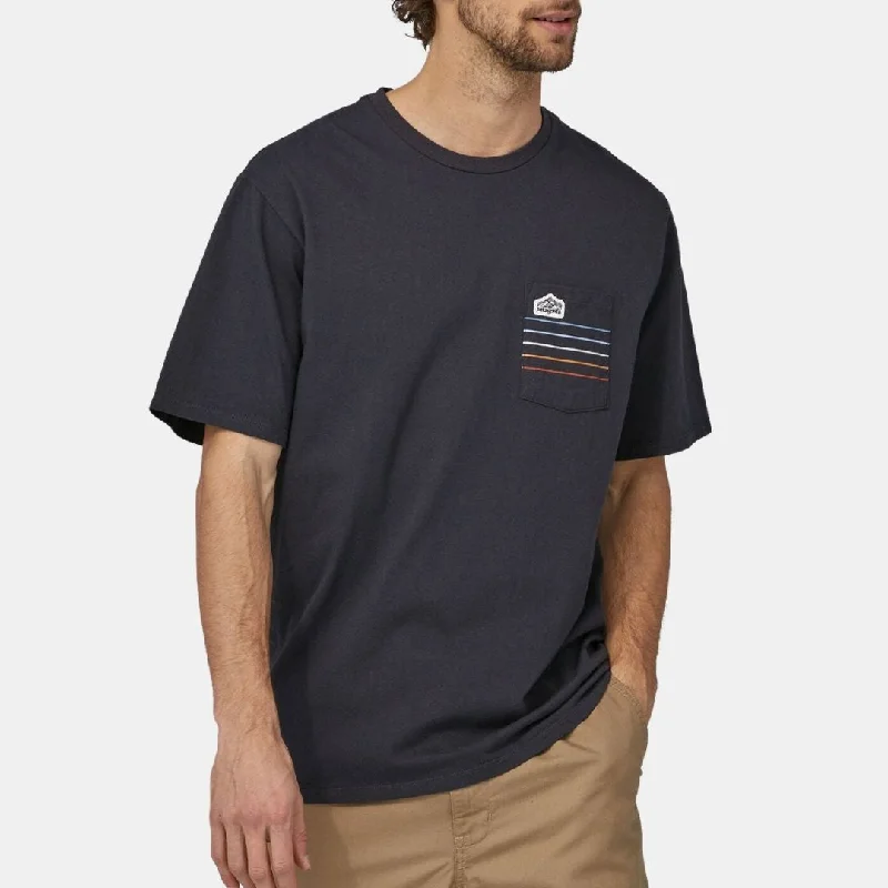 Patagonia Men's Line Logo Ridge Stripe Organic Pocket T-Shirt Black