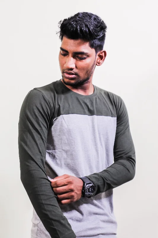 Olive & Gray Melange Full Sleeve T Shirt