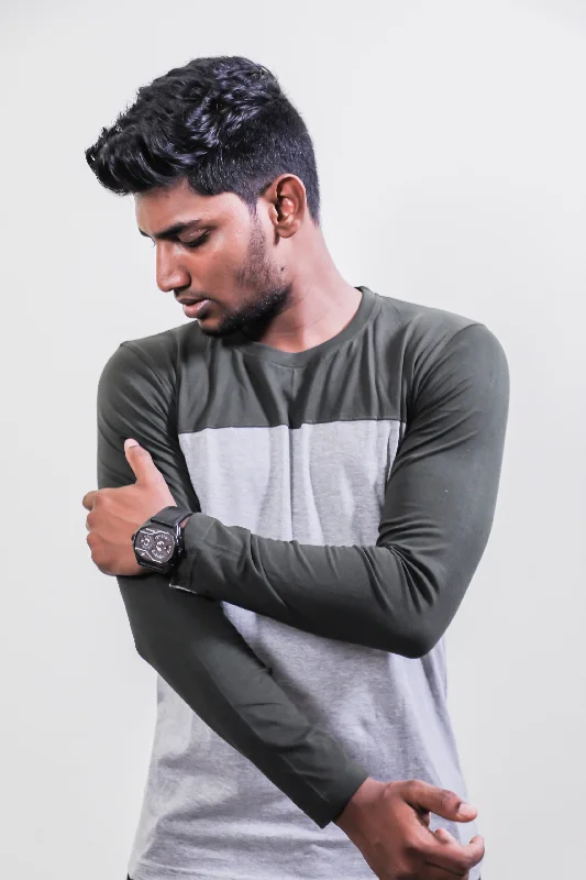 Olive & Gray Melange Full Sleeve T Shirt