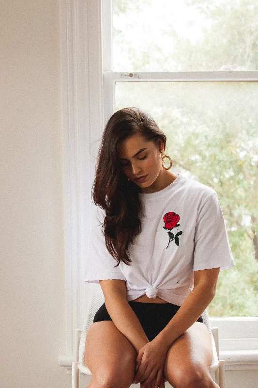 ROSE OFFSET EMBROIDERED T-SHIRT-WHITE