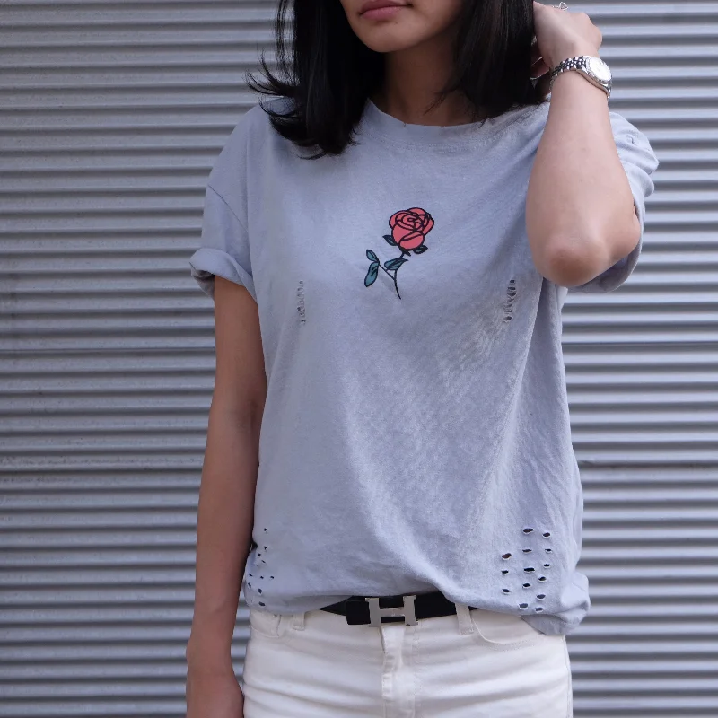 ROSE PRINT DISTRESSED T-SHIRT