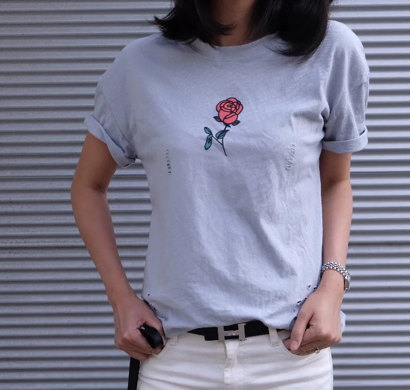 ROSE PRINT DISTRESSED T-SHIRT