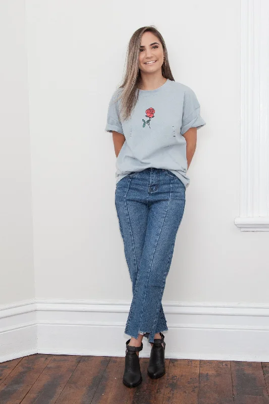 ROSE PRINT DISTRESSED T-SHIRT