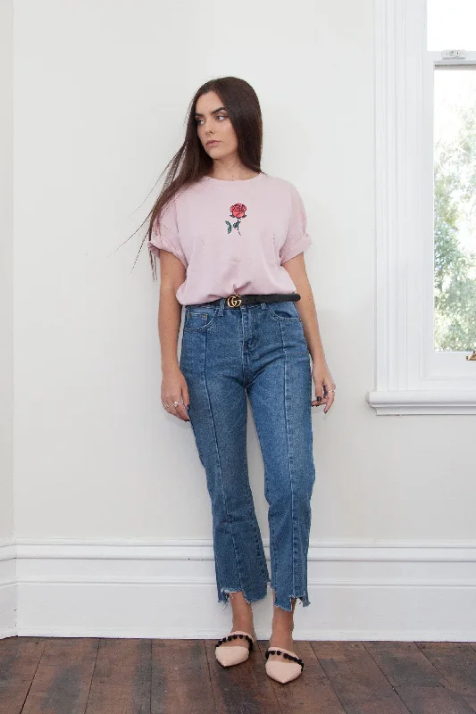 ROSE PRINT DISTRESSED T-SHIRT