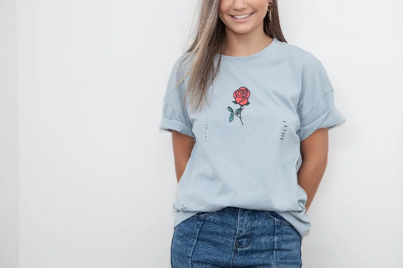 ROSE PRINT DISTRESSED T-SHIRT