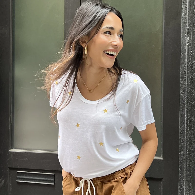 Stacy Buttery Soft White T-Shirt - Gold Foil Stars