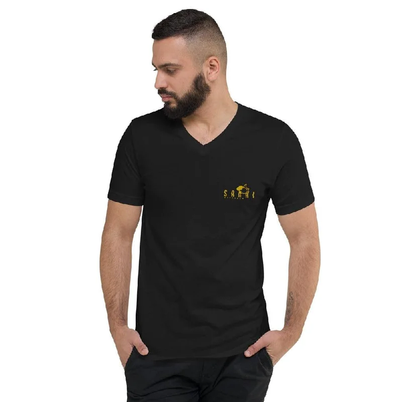 Embroidery Gold Logo V-Neck T-Shirt