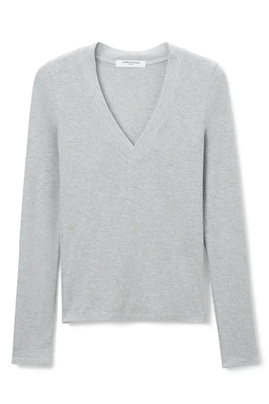 Viola V Neck Longsleeve Rib - Heather Grey