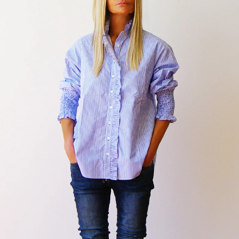 Who's Charlie Poppy Shirt - Stripe Poplin Azure & White