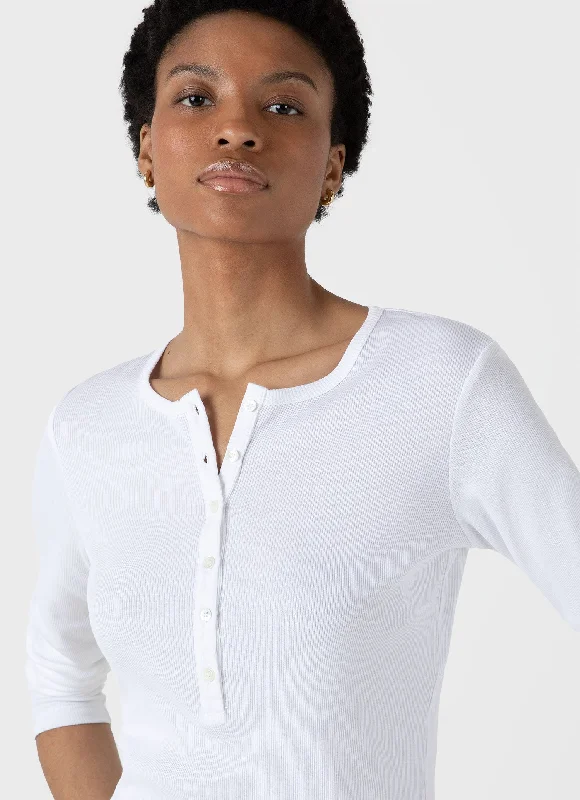 Women's Rib Henley in White